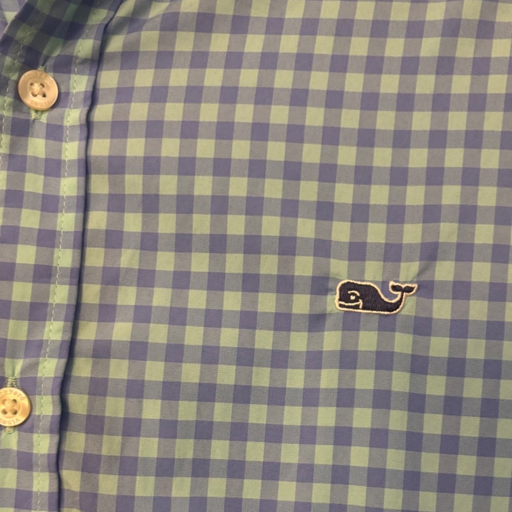 Vineyard Vines Performance Gingham Shirt Mens XL Blue Green Classic Fit 1W011695 - Picture 2 of 6